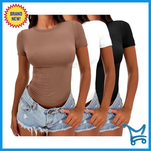 Tops - Slim Fit Crop Tees 3 Pack Y2K Chic Workout Basic Tops Summer Outfits